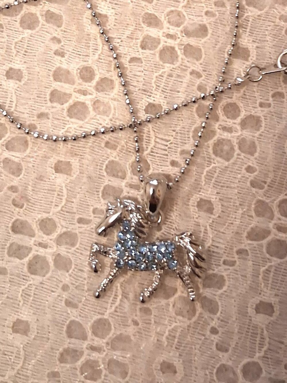 Vintage Artistic Horse Pendant Blue Austrian Crystal Silver-Plated Necklace - Picture 2 of 9